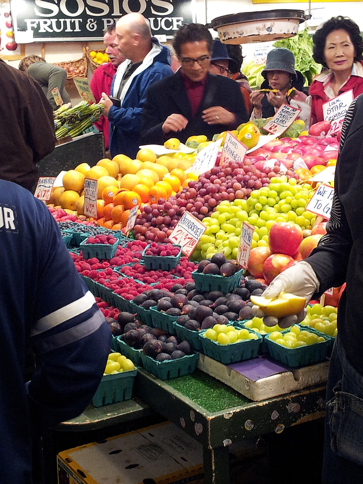 ūkininkų rinkoje, vaisių, daržovių, rinkos, sveikas, gaminti, natūralus