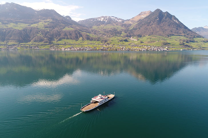 Ferry, région du lac lucerne, Lucerne, transport, eau, bateau nautique, montagne
