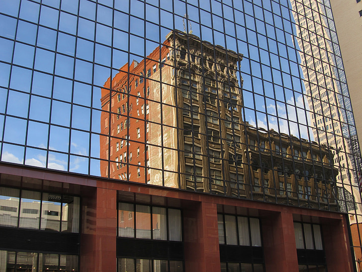 Klaasfassaadi, Windows, peegeldus, muster, geomeetriline, hoonete, Downtown
