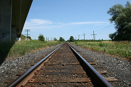 vasúti pályák, híd, háttérkép, napos, sínek, kő, a vonat