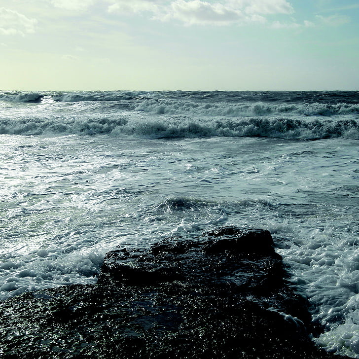 sea, wave, water, horizon, flood, côte d'opale, coast