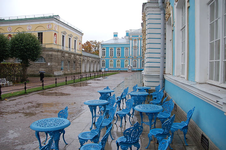 bangunan, st petersburg, perjalanan, kursi biru, Istana Catherine, Rusia, arsitektur