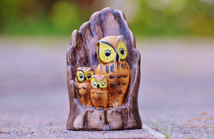 owl, mama, children, sweet, cute, tree stump, security