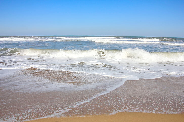 jūra, smėlio, paplūdimys, vėjo, mėlyna, banga, pakrantė