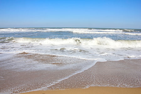 sjøen, sand, stranden, vind, blå, bølge, kysten
