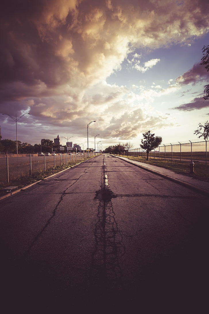 white, clouds, evening, street road, straight, cloud - sky, road