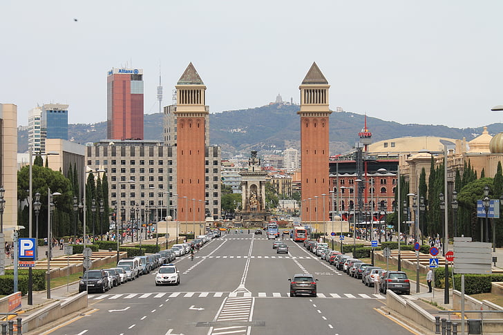 ville, route, lieux d’intérêt, bâtiment, ruelle, Barcelone, Espagne