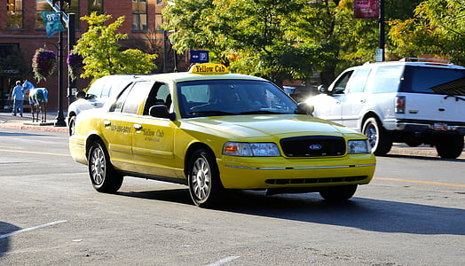 taxi, vezetőfülke, sárga, közlekedés, autó, autó, jármű