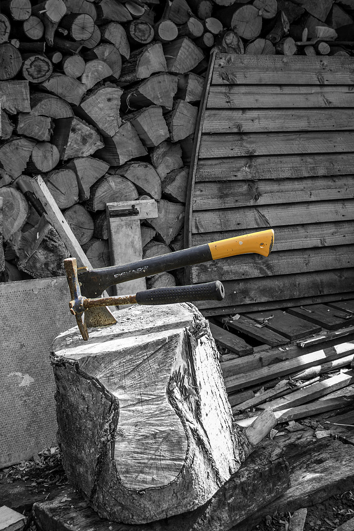 woodcutter, axe, tool, wood, cut, design, colour splash