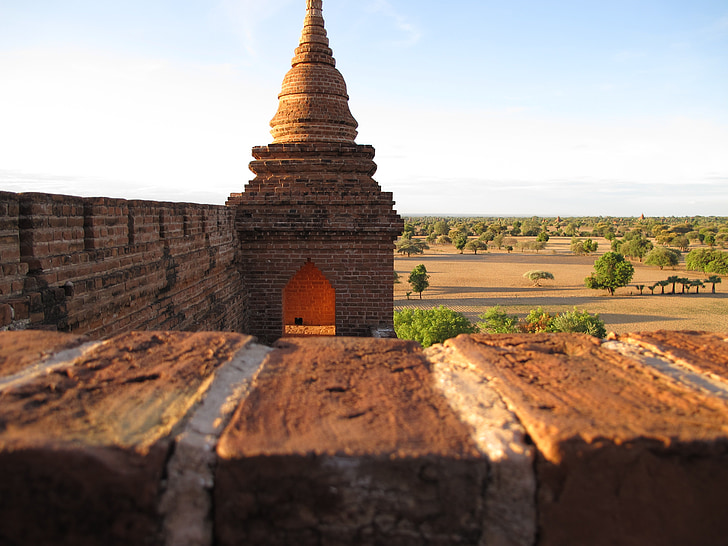 Bagan, Бирма, залез, пейзаж, храма