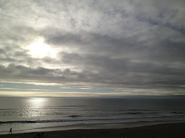 Playa, arena, Océano, junto al mar, puesta de sol, nubes, cielo