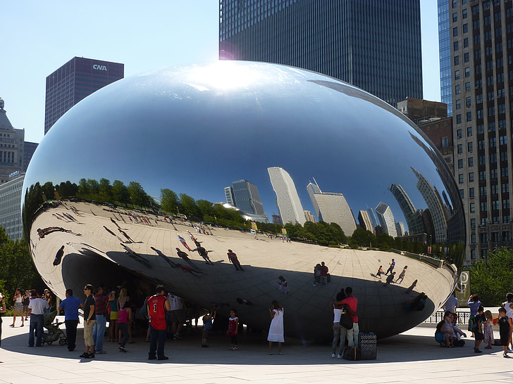 Chicago, Amerika, ilgi duyulan yerler, Cloud gate heykel, heykel, Şehir, şekil