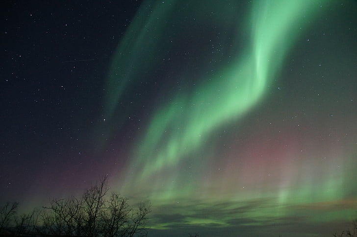 nordlys, aurora borealis, solvinden, lys fænomen, grøn, lys, elektroner