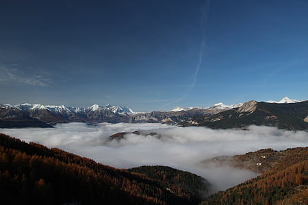 montañas, cielo, nubes, Alpes, otoño, paisaje, Francia