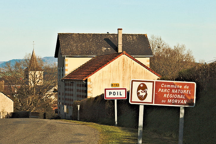 Morvan, Βουργουνδία, Γαλλία, αγροτική περιοχή, μπλε, σπίτι, ουρανός