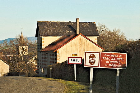 Morvan, Burgund, Frankrike, landlig område, blå, huset, himmelen
