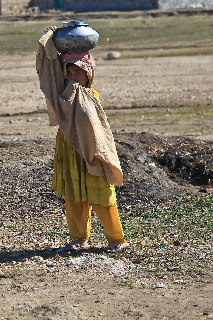Момиче, афганистански лице, сам, дете, детски труд, труда, вода