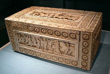 no peito, caixão, bizantina, caixão de marfim, Marfim, decorado, baú do tesouro