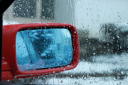 blurred, car, dripping, droplets, foggy, glass, rain