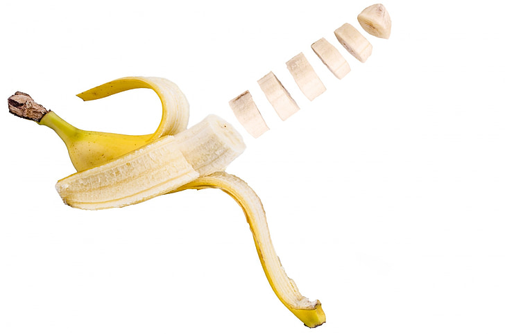 banán, výseč, bílá, řez, detail, izolovaný, vegetariánské