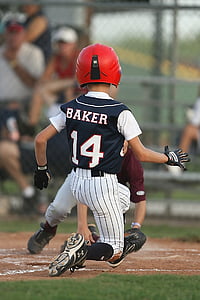 baseball, youth league, runner, action, sliding, home plate, little