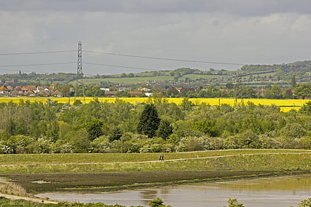 Molnigt, dag, Essex, Storbritannien, avstånd, gul, fältet