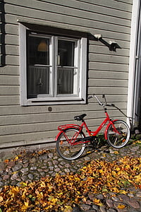 bicicleta, otoño, inspirar a, hoja, cambio, exterior del edificio, ventana
