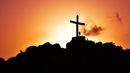 kríž, Hill, západ slnka, tiene, náboženstvo, kresťanstvo, silueta