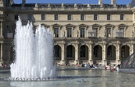 aile richelieu, louvre, fountain, palace, wing, paris, france