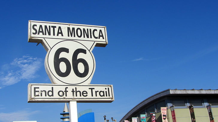 Route 66, Santa monica, Egyesült Államok, jel, poszter, közúti, autópálya