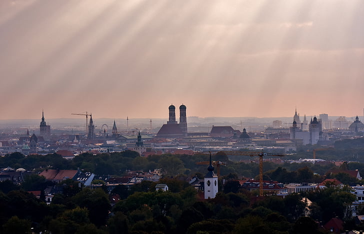 München, Napsugár, Frauenkirche, Bajorország, állam fővárosa, város, Landmark