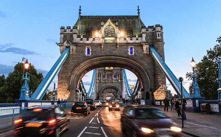 Tower bridge, Londyn, Wieczorem, Abendstimmung, zachód słońca, Anglia, Wielka Brytania
