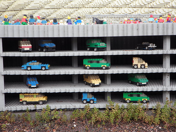 több emeletes parkoló, Legoland, LEGO blokkok, összeszerelt, játékok, gyermekek, LEGO