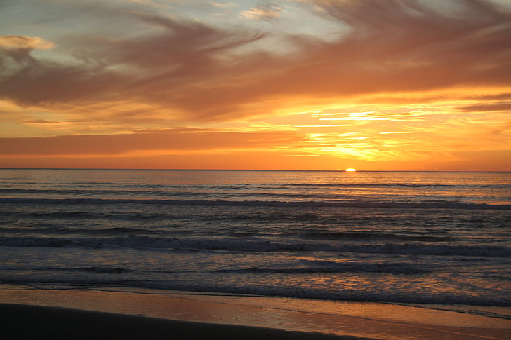 sunset, sea, orange, romantic, twilight, beach, sun