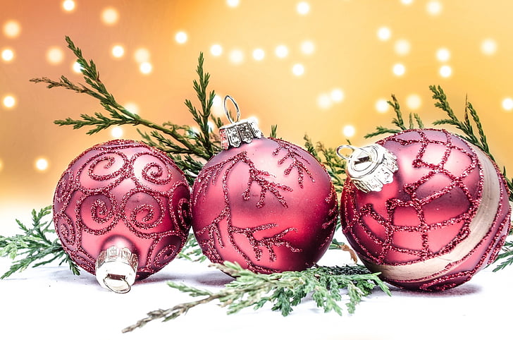 dekoration, röd, juletid, julgranskulor, Julkort, vit, Sparkle