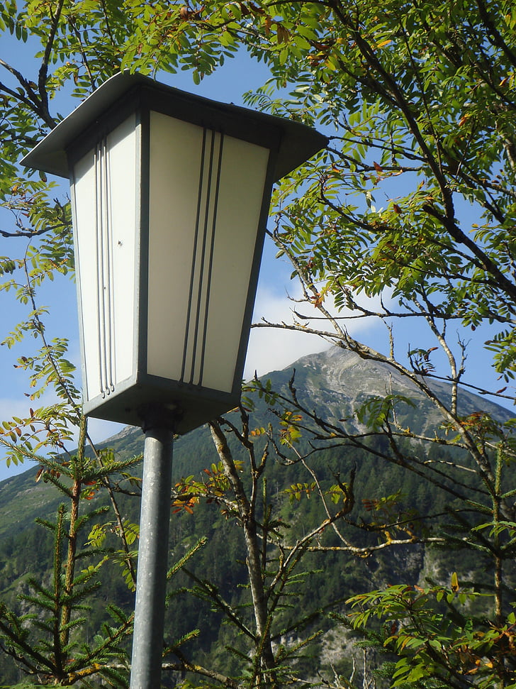 montagne, lanterne, paysage, lampe de rue