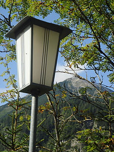 montanha, lanterna, paisagem, lâmpada de rua