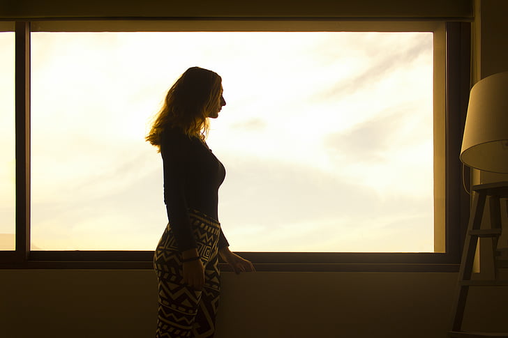 indoors, person, silhouette, window, woman