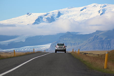γκρι, SUV, δρόμος, κοντά σε:, λευκό, βουνό, το ταξίδι