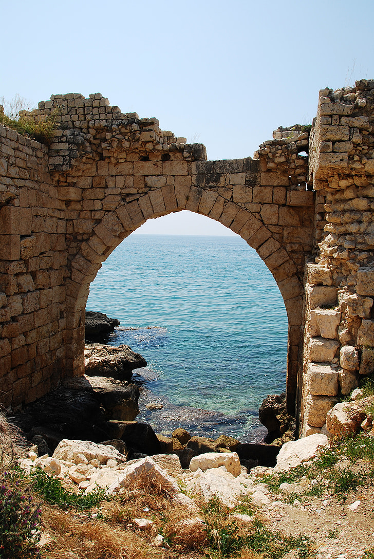 Kap anamur, Turkiet, Archway, havet, slott, väggen, gammal ruin