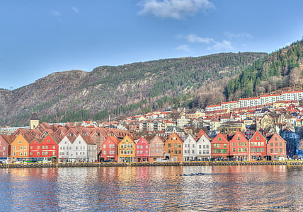 Noruega, Bergen, Costa, Escandinávia, arquitetura, reflexão, montanha