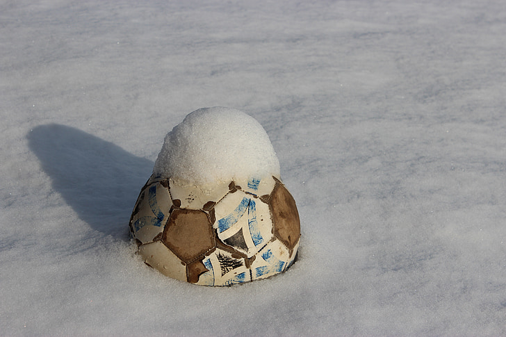 футбол, топка, сняг, футбол, футболна топка, бяло, на открито