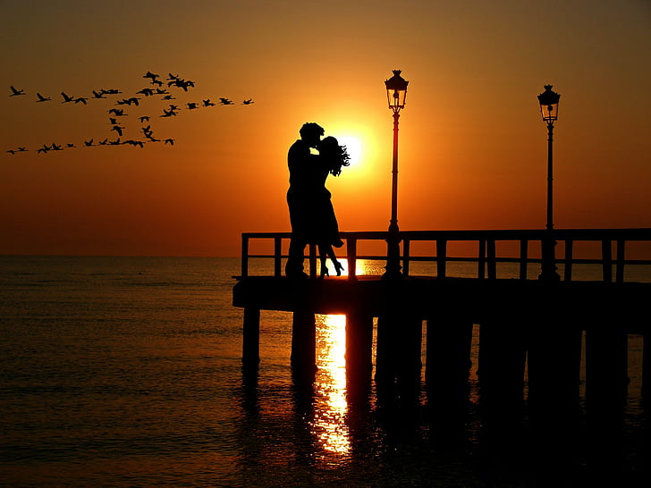 lovers, sunset, romance, abendstimmung, pair, love, silhouette