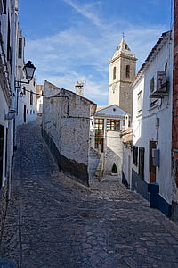 Lane, dar, cobblestones, Alcala del jucar, Köyü