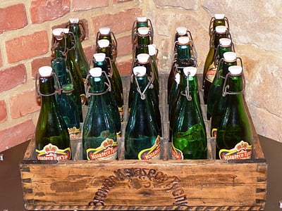 框, 啤酒, 的瓶子, 老, 饮料, 啤酒厂, 饮料