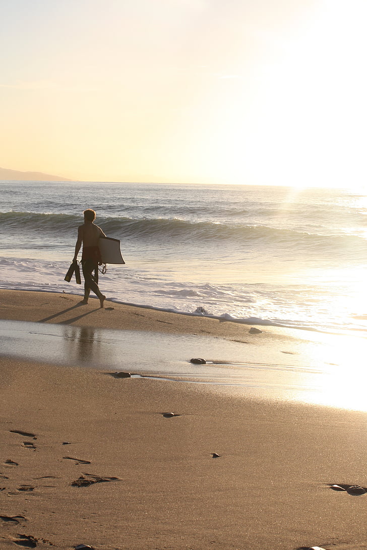 surfing, Biarritz, Pantai, matahari, musim panas, malam, matahari terbenam
