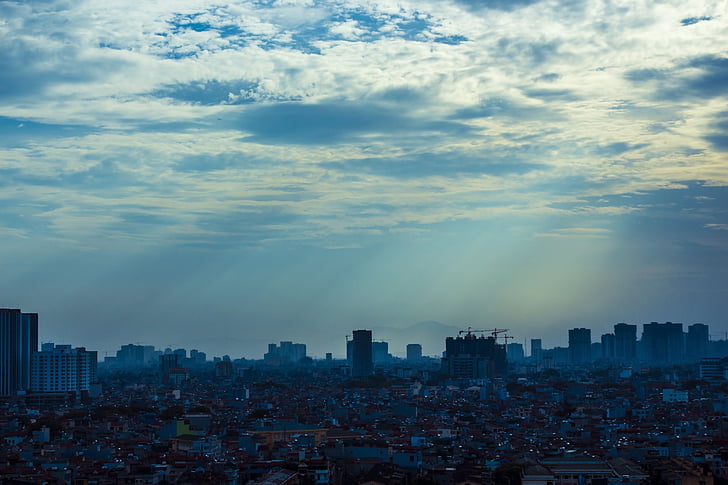 Panorama, obloha, budovy, Panoráma města, Centrum města, modrá, Metropolitní