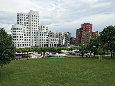 Düsseldorf, Media harbour, prístavná oblasť, Architektúra, budova, Port, moderné
