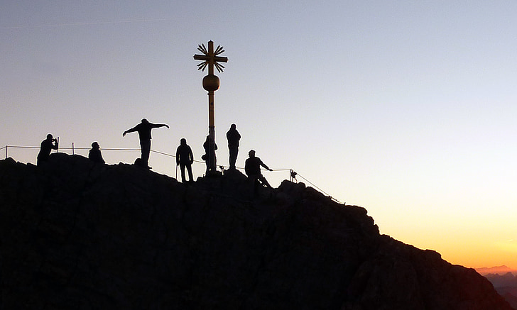Zugspitze, alpiniste, lever du soleil, Jeux d’ombres, grimpeur, montée, alpinisme