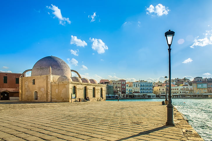 óváros, Old city marina, építészet, kék, Chania, épület, történelem